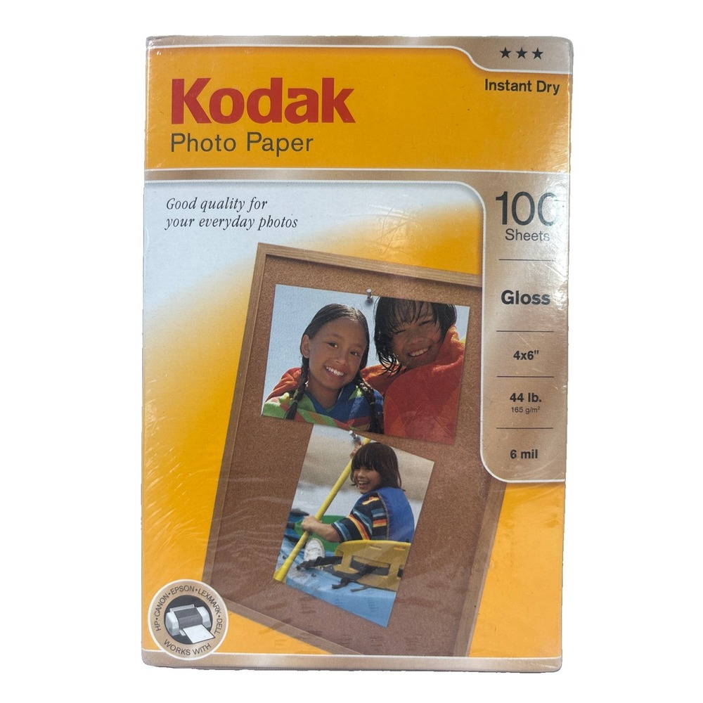Kodak Gloss Photo Paper 4x6 100 Sheets 44lb 6mil Inkjet Instant Dry CAT 174 3327